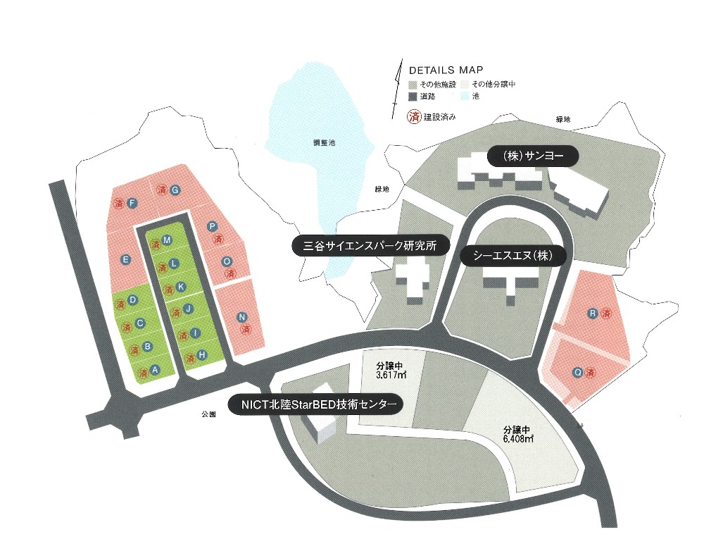 いしかわフロンティアラボの外観・ラボ写真（いしかわサイエンスパークの区画図）